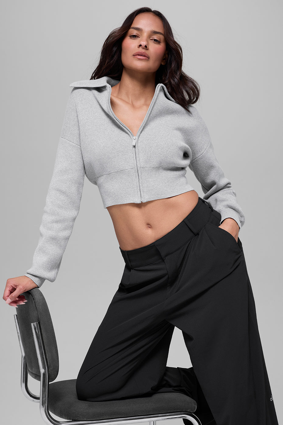 Veste courte entièrement zippée Scholar en maille - Gris chiné sport