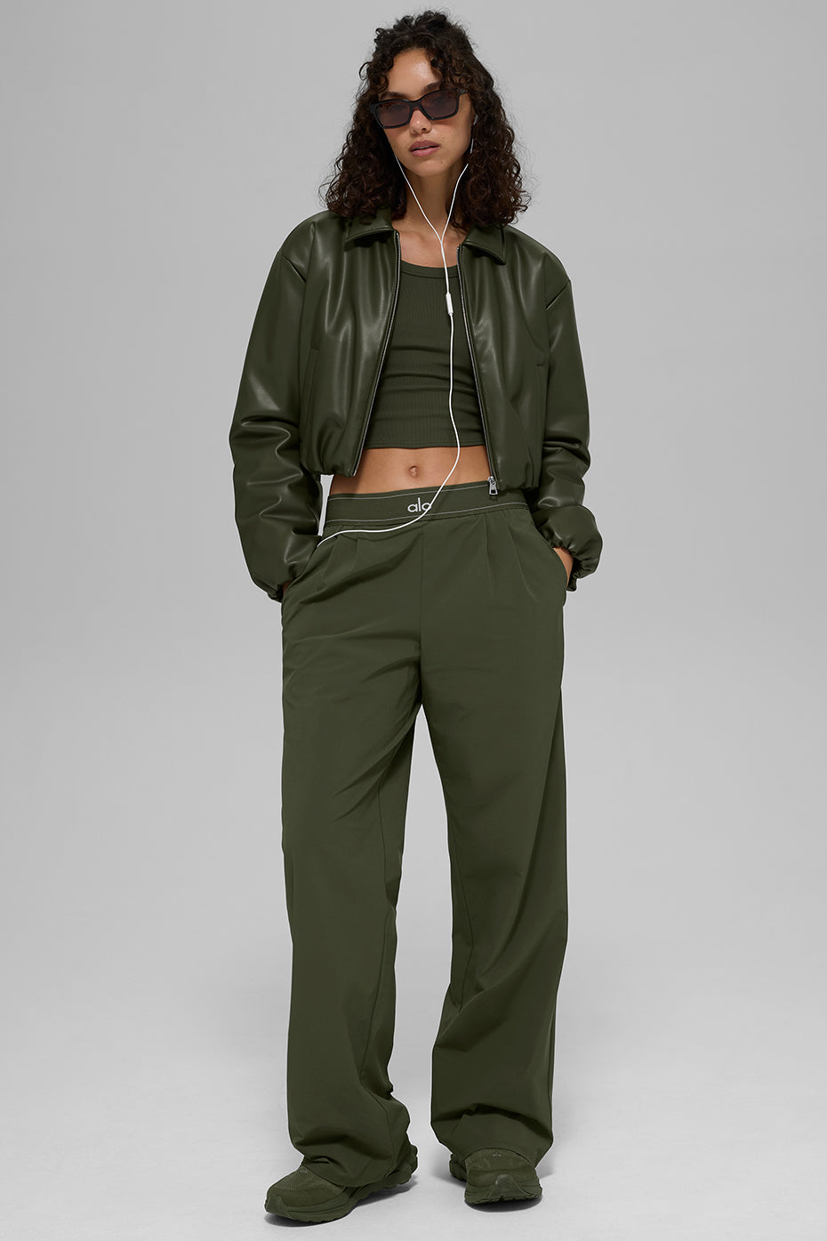 Blouson aviateur court Premier en simili cuir - Olive verte