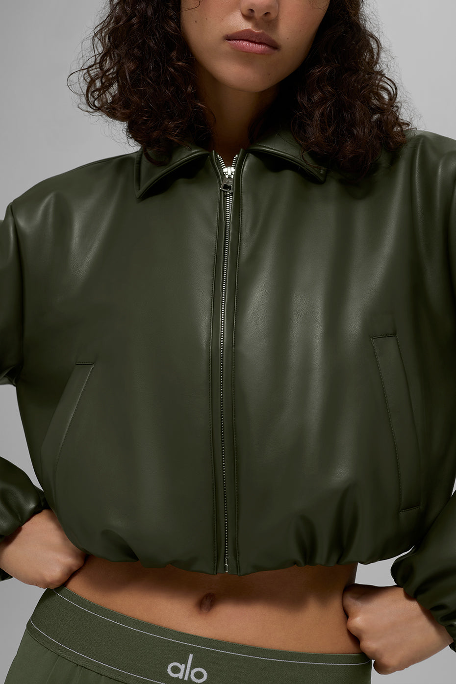 Blouson aviateur court Premier en simili cuir - Olive verte