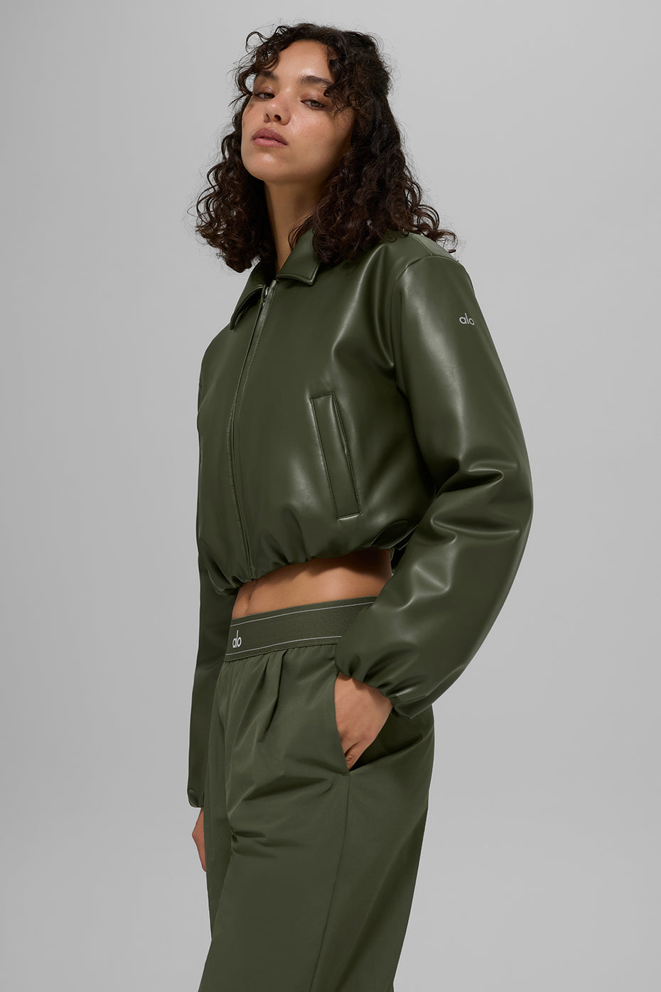 Blouson aviateur court Premier en simili cuir - Olive verte