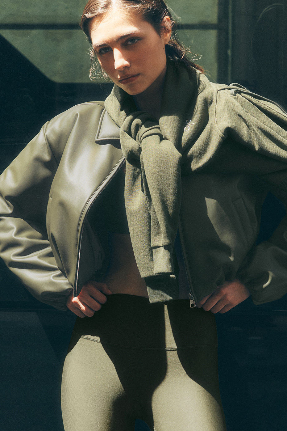 Blouson aviateur court Premier en simili cuir - Olive verte