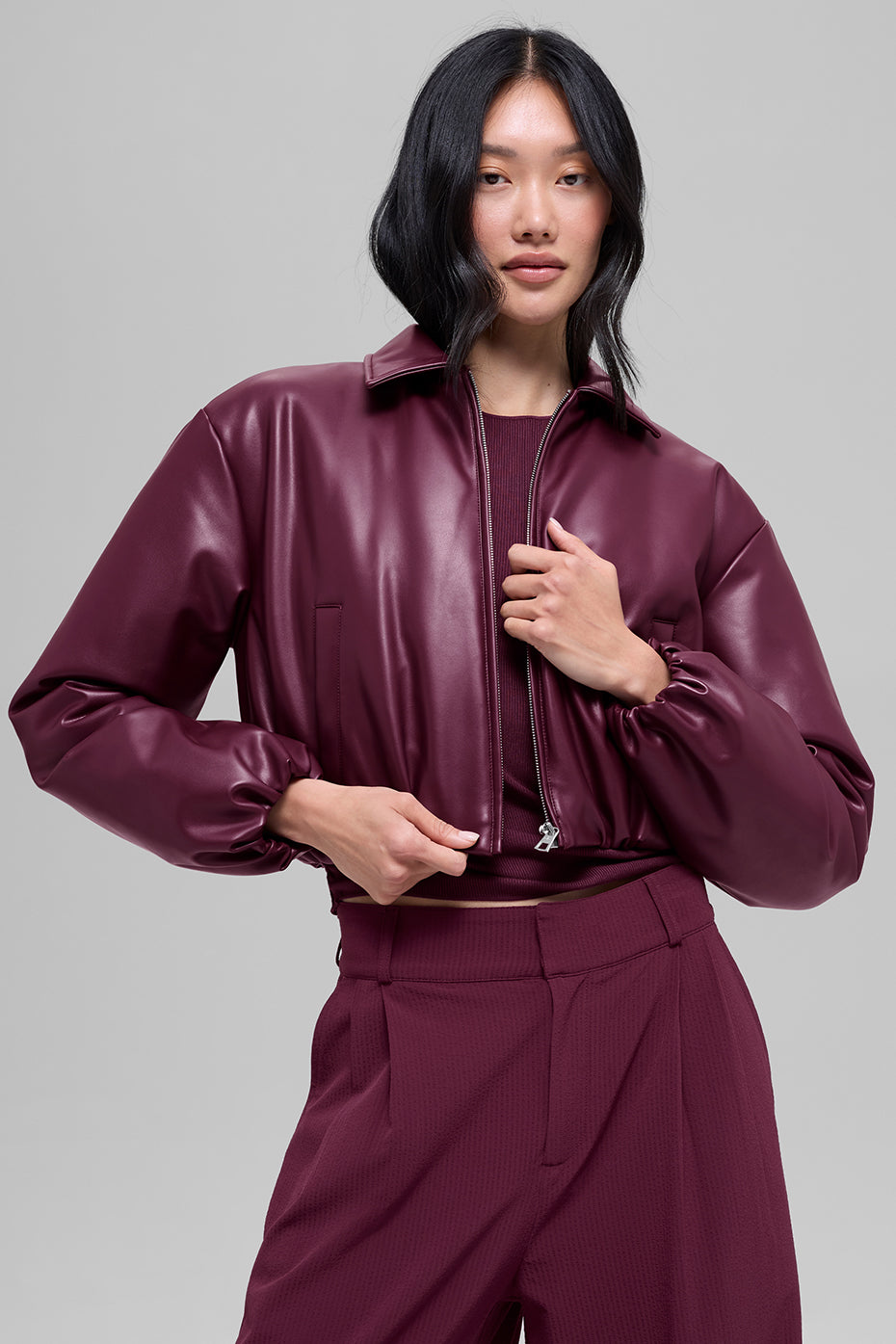 Blouson aviateur court Premier en simili cuir - Bordeaux