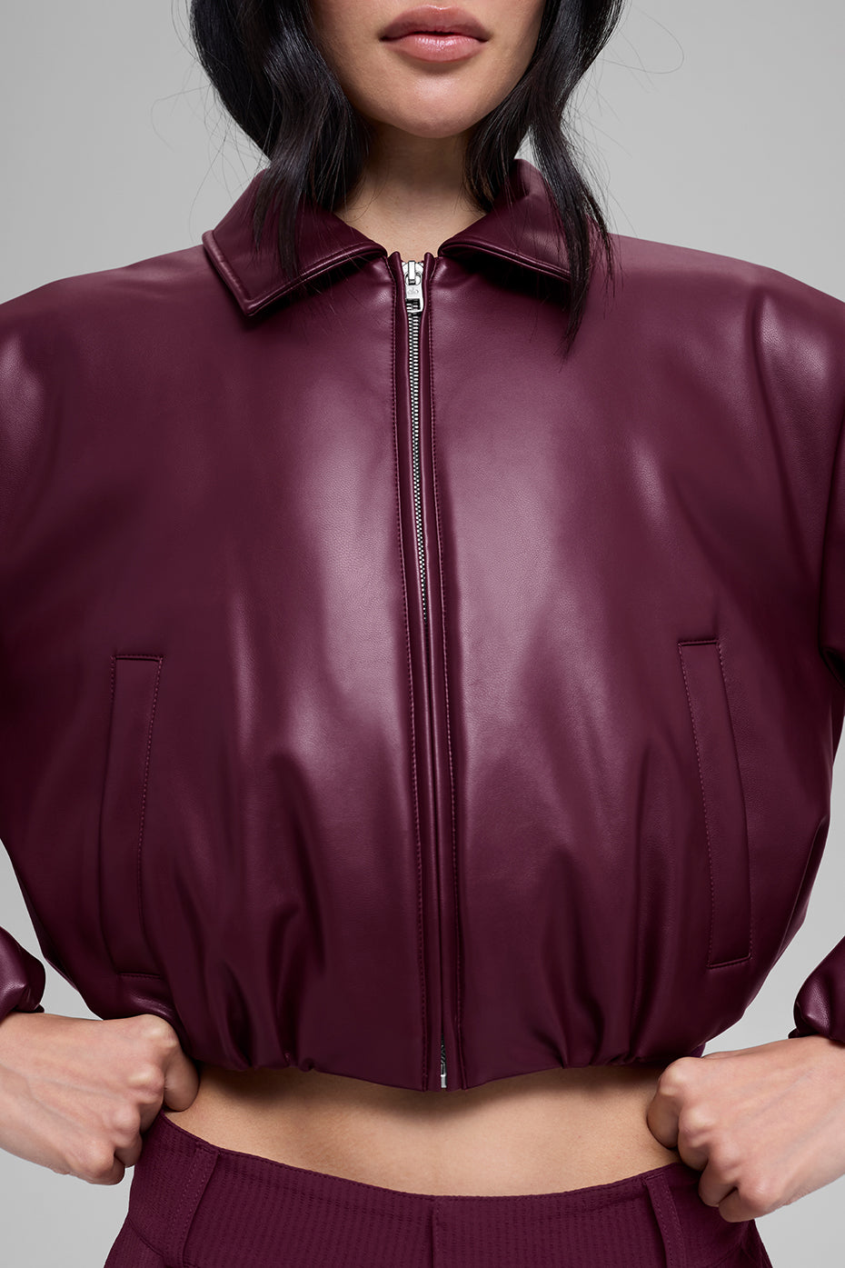 Blouson aviateur court Premier en simili cuir - Bordeaux