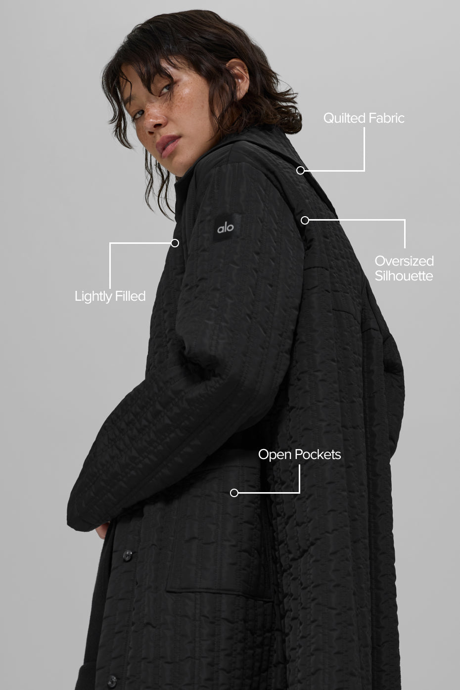 Manteau long matelassé Skyline - Noir