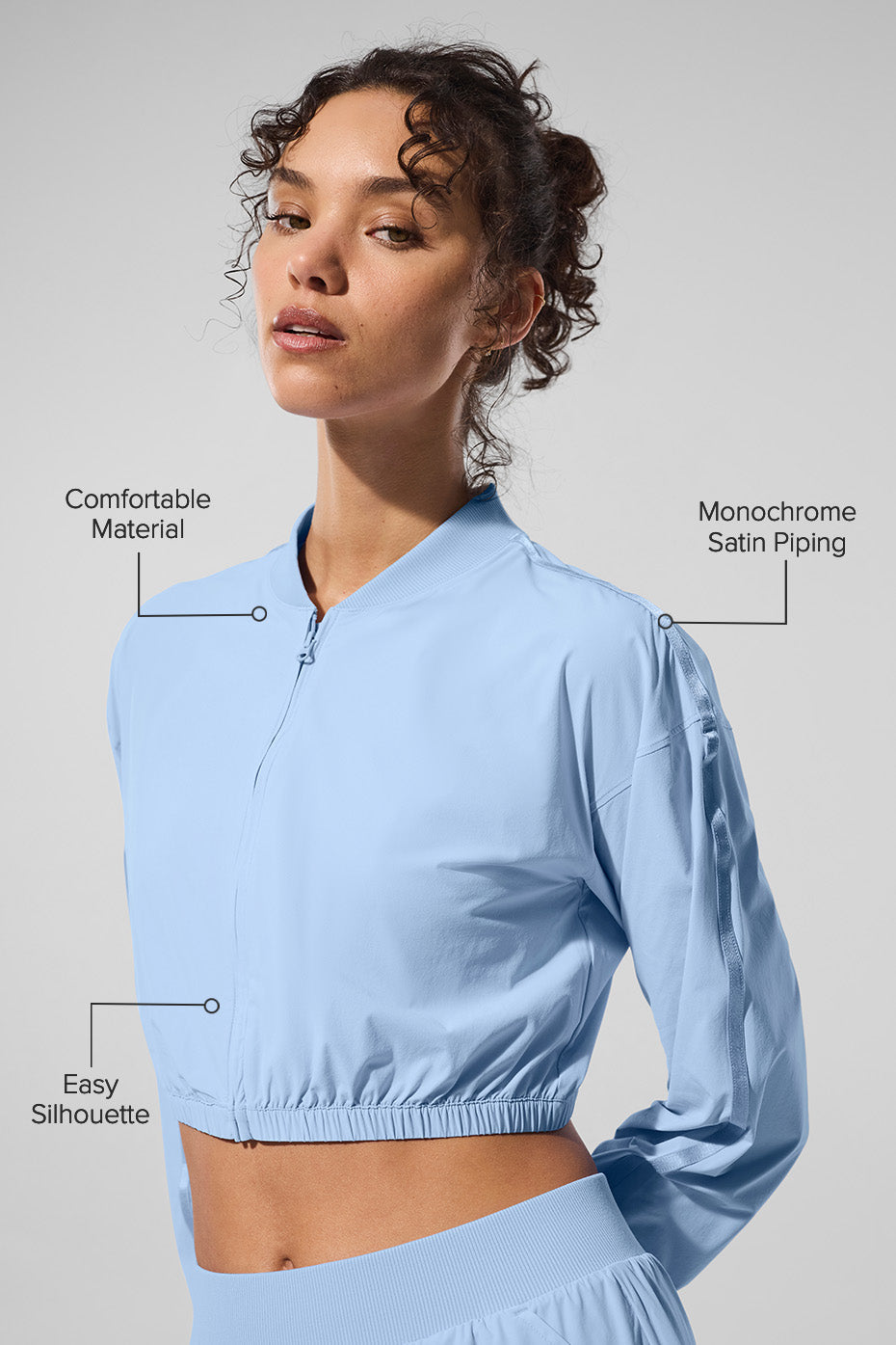 Haut de superposition court entièrement zippé Breezy - Bleu coquillage