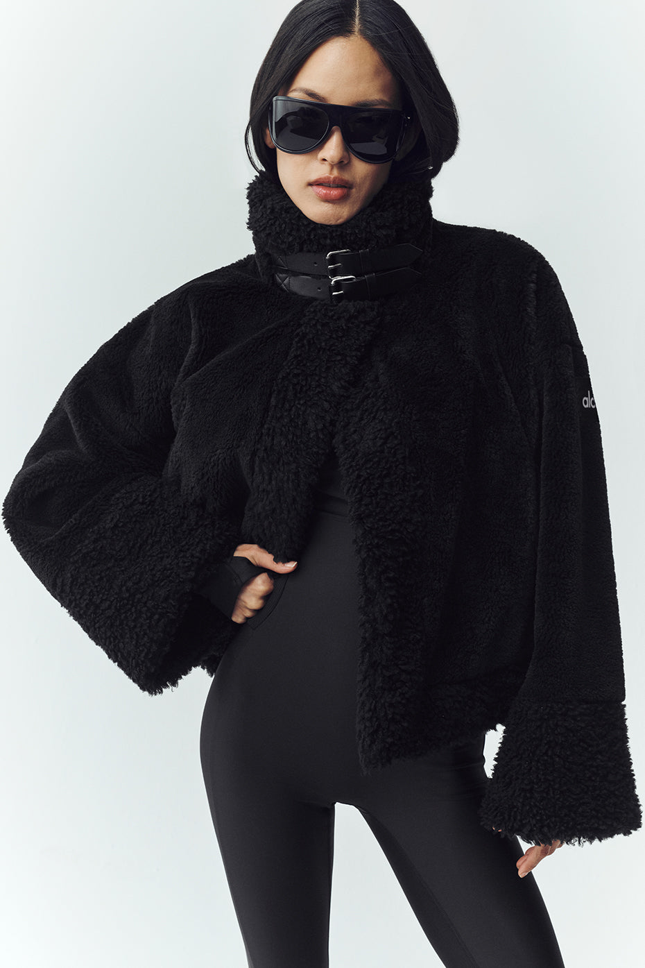 Blouson aviateur Fireside en polaire sherpa - Noir