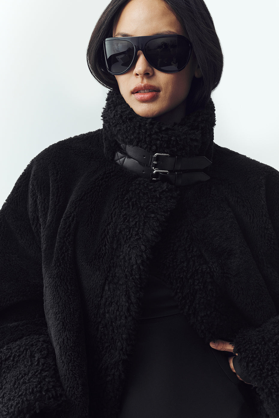 Blouson aviateur Fireside en polaire sherpa - Noir