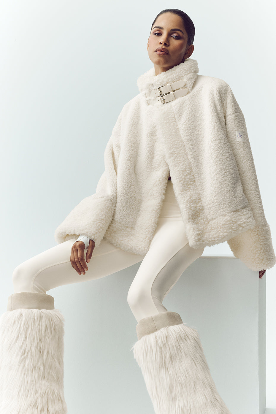 Blouson aviateur Fireside en polaire sherpa - Ivoire