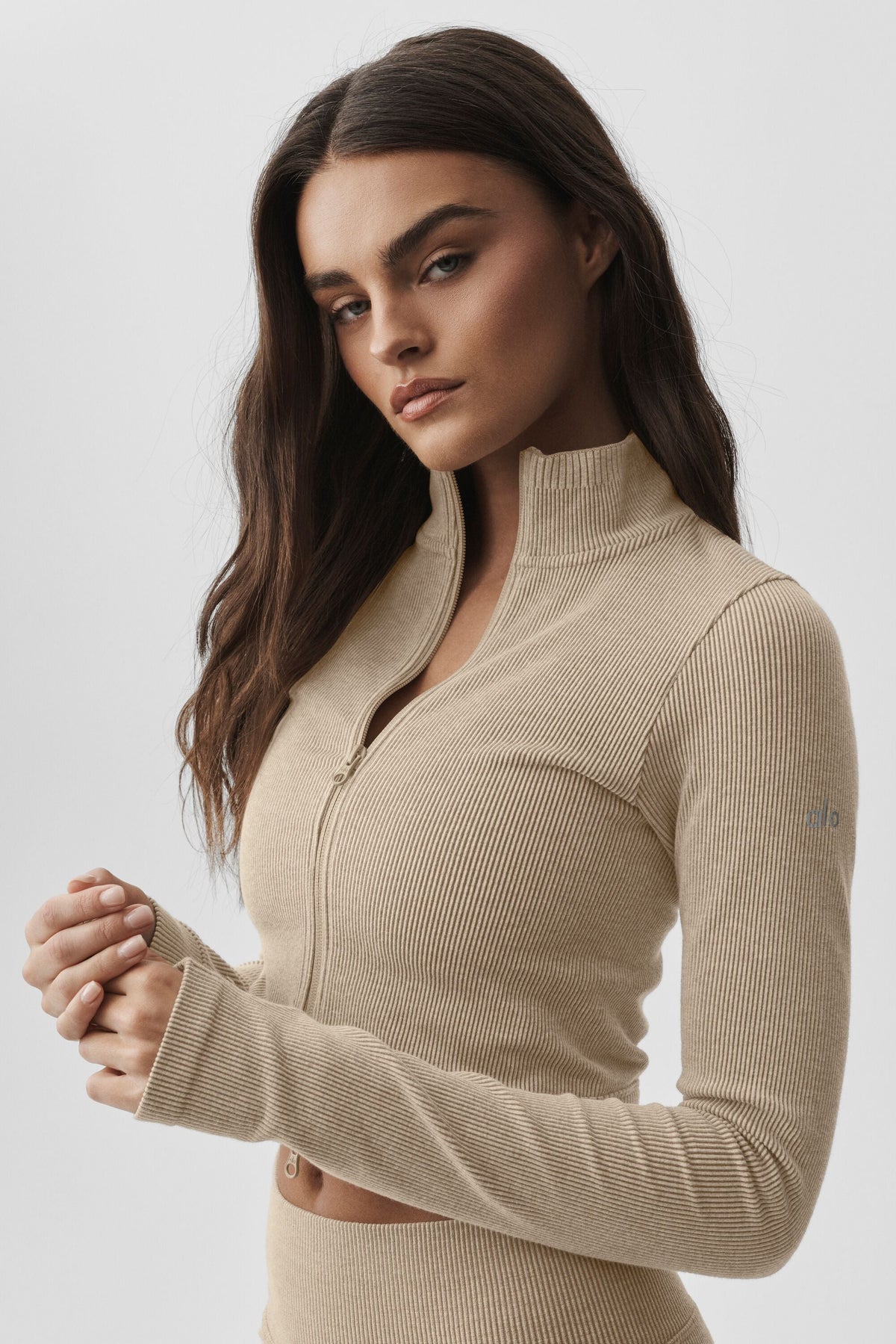 Veste bicolore côtelée sans coutures - Gravier chiné