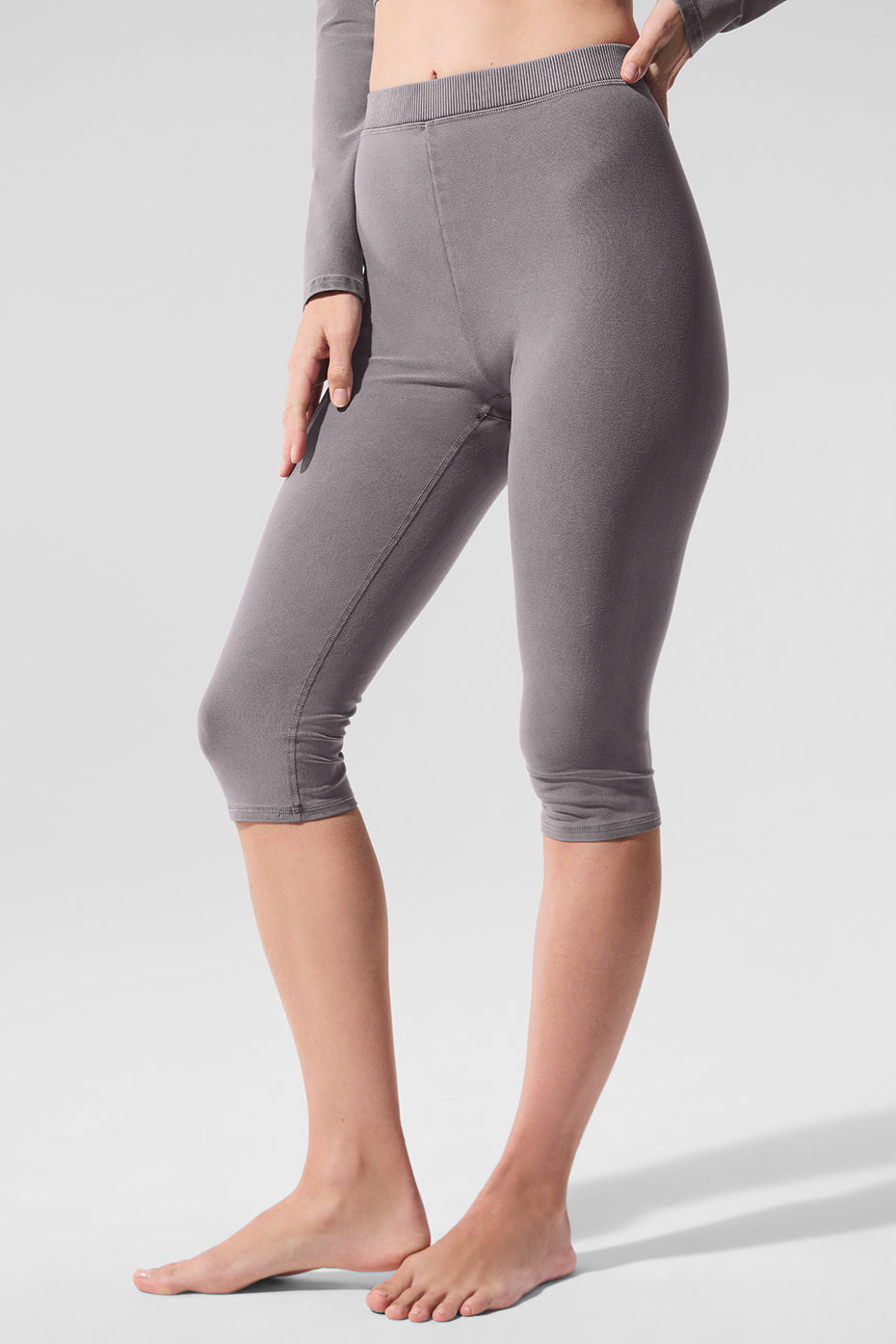 Legging corsaire taille haute Alosoft Iconic 90's délavé - Gris froid délavé