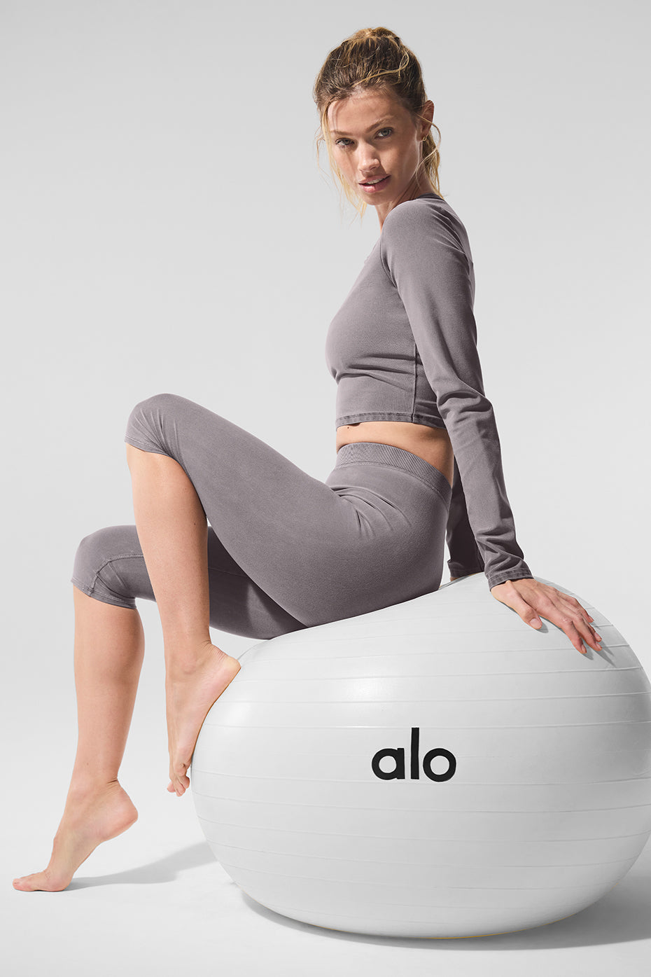Legging corsaire taille haute Alosoft Iconic 90's délavé - Gris froid délavé