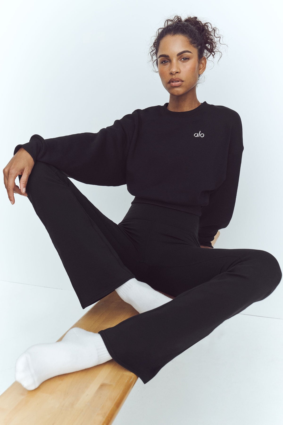 Legging taille haute Airbrush à coupe évasée (court) - Noir