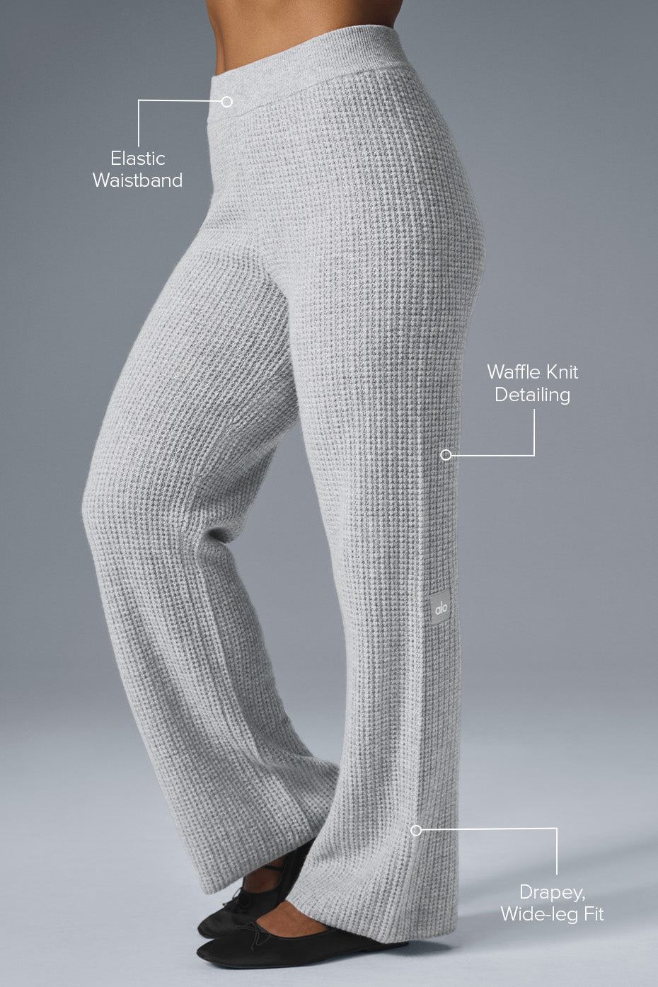Pantalon taille haute en cachemire gaufré douillet - Gris chiné sport