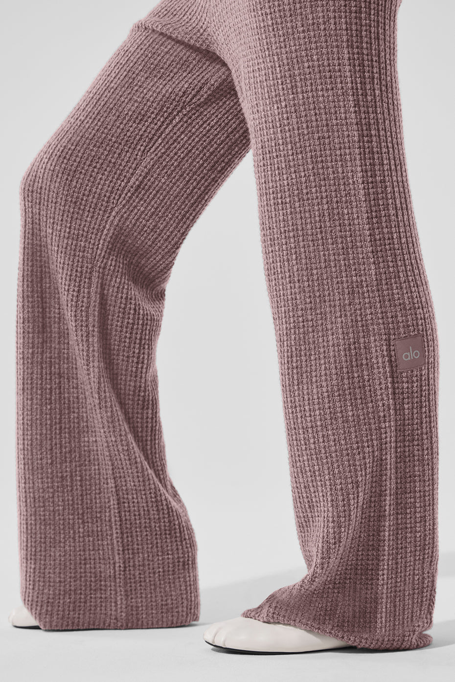 Pantalon taille haute en cachemire gaufré douillet - Champignon chiné