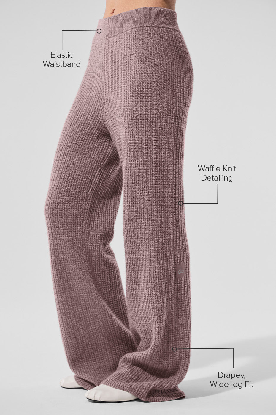 Pantalon taille haute en cachemire gaufré douillet - Champignon chiné