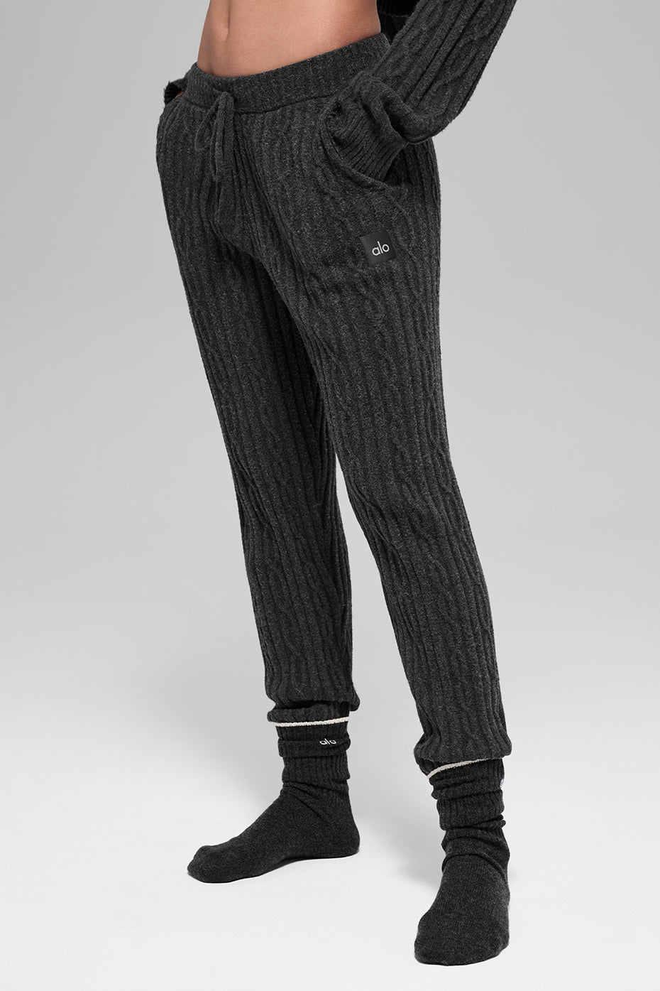 Pantalon Winter Bliss en maille torsadée - Gris foncé chiné