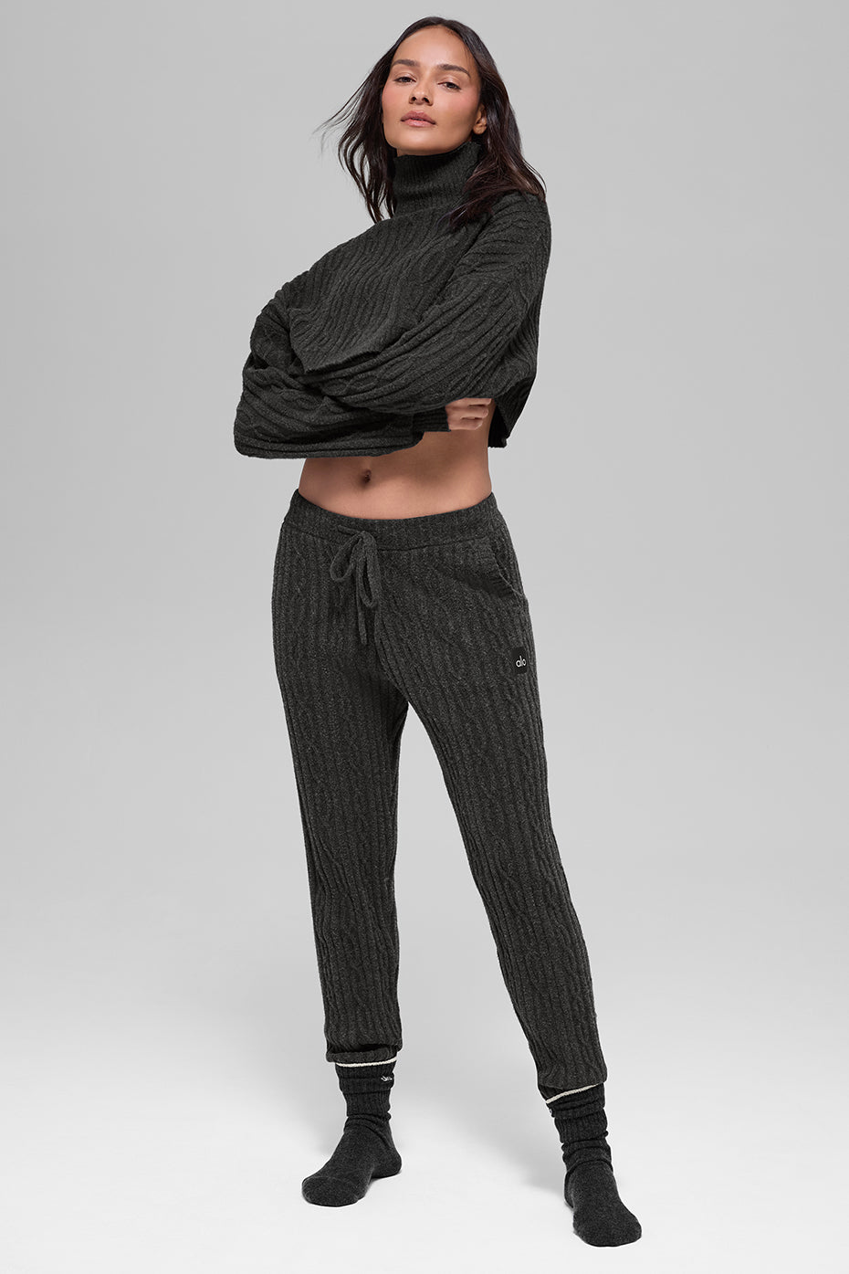Pantalon Winter Bliss en maille torsadée - Gris foncé chiné