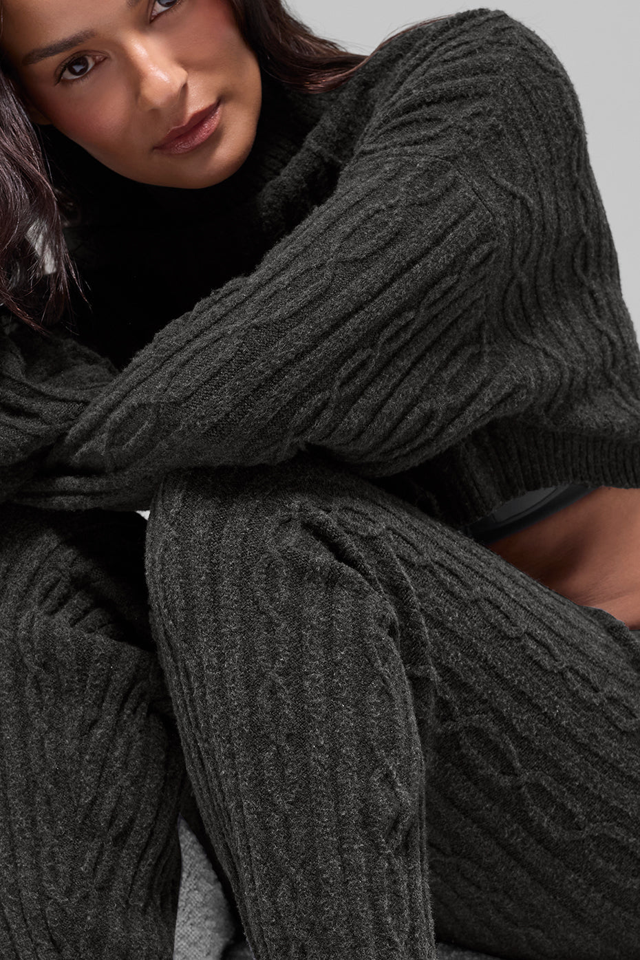 Pantalon Winter Bliss en maille torsadée - Gris foncé chiné