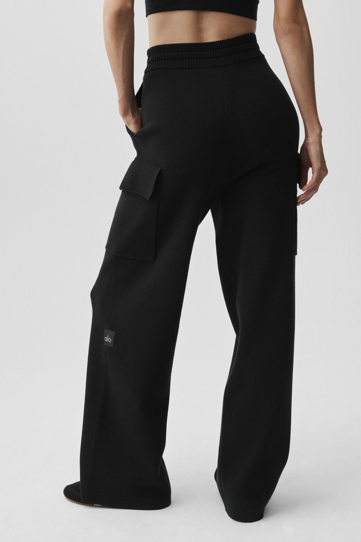 Pantalon cargo taille haute Scholar en maille - Noir