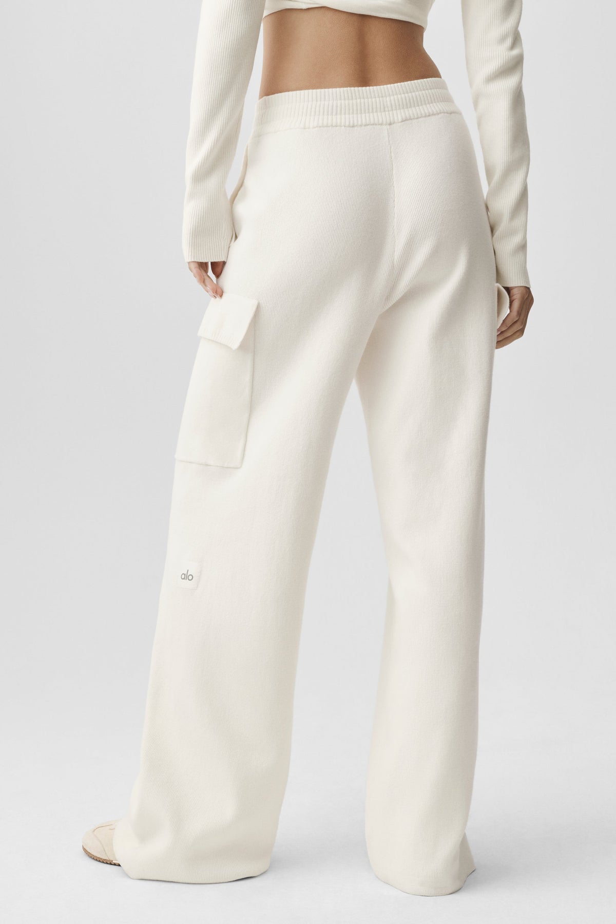 Pantalon cargo taille haute Scholar en maille - Ivoire