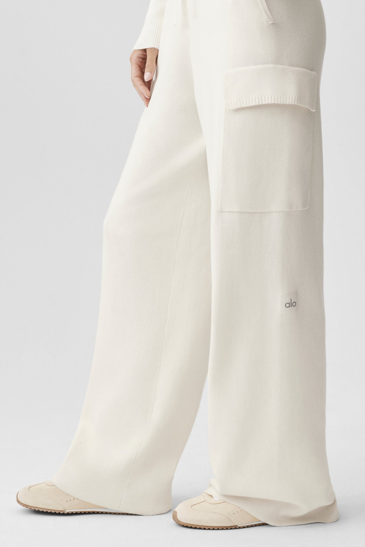 Pantalon cargo taille haute Scholar en maille - Ivoire