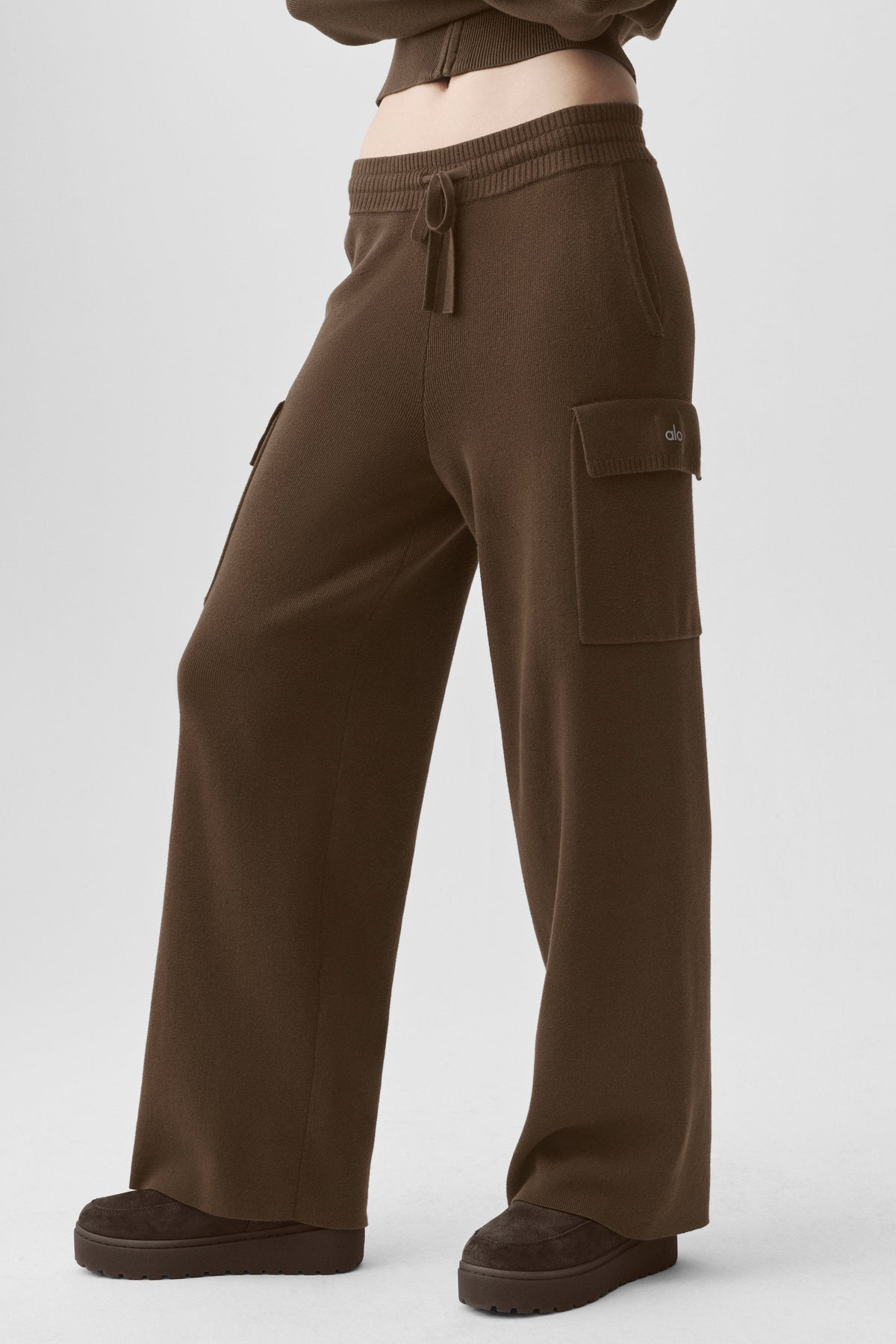 Pantalon cargo taille haute Scholar en maille - Espresso