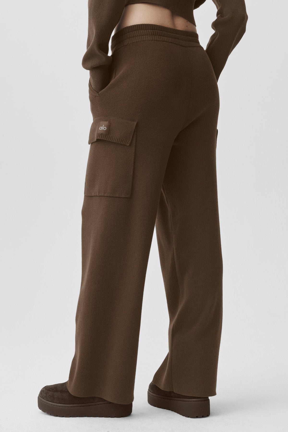 Pantalon cargo taille haute Scholar en maille - Espresso