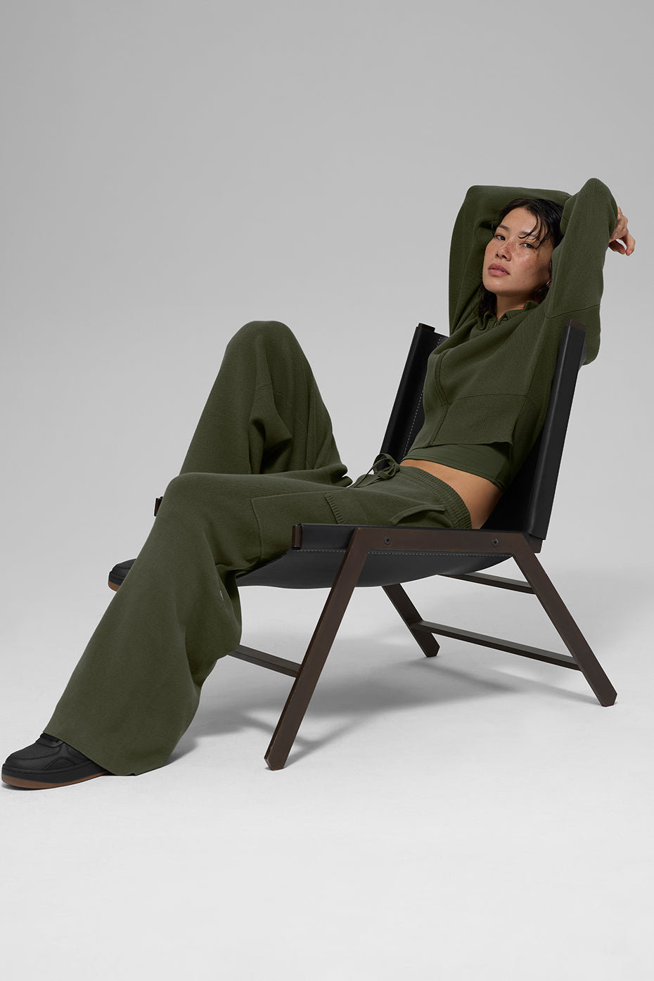 Pantalon cargo taille haute Scholar en maille - Olive verte