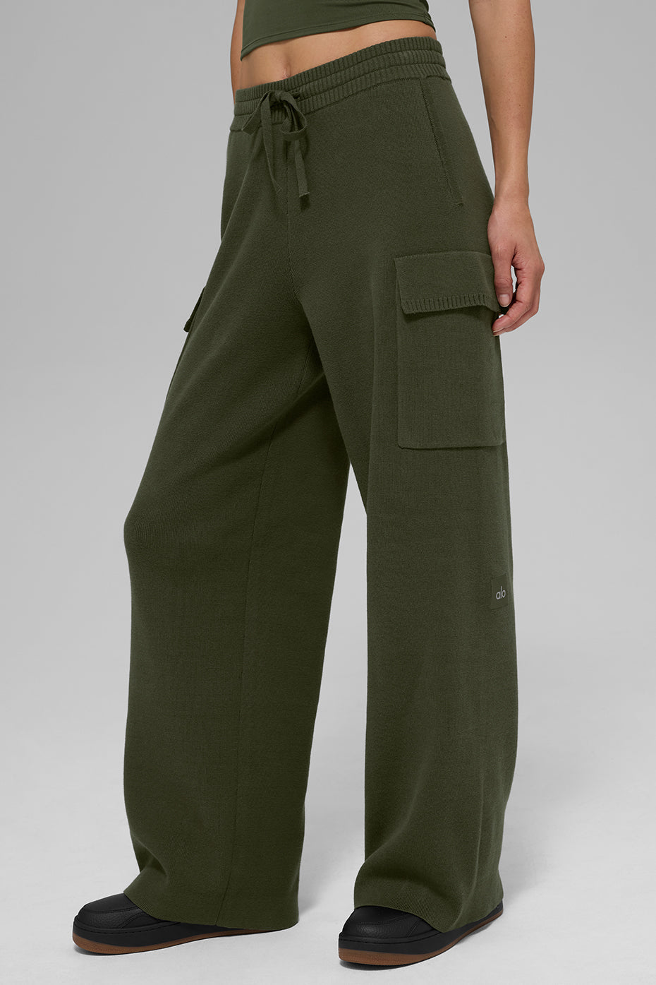 Pantalon cargo taille haute Scholar en maille - Olive verte