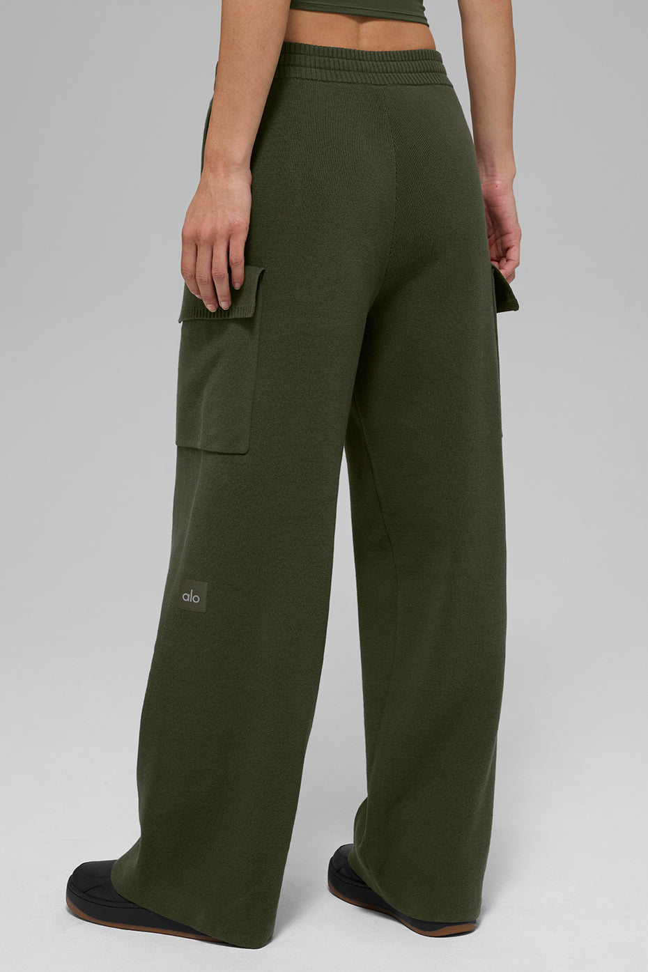 Pantalon cargo taille haute Scholar en maille - Olive verte