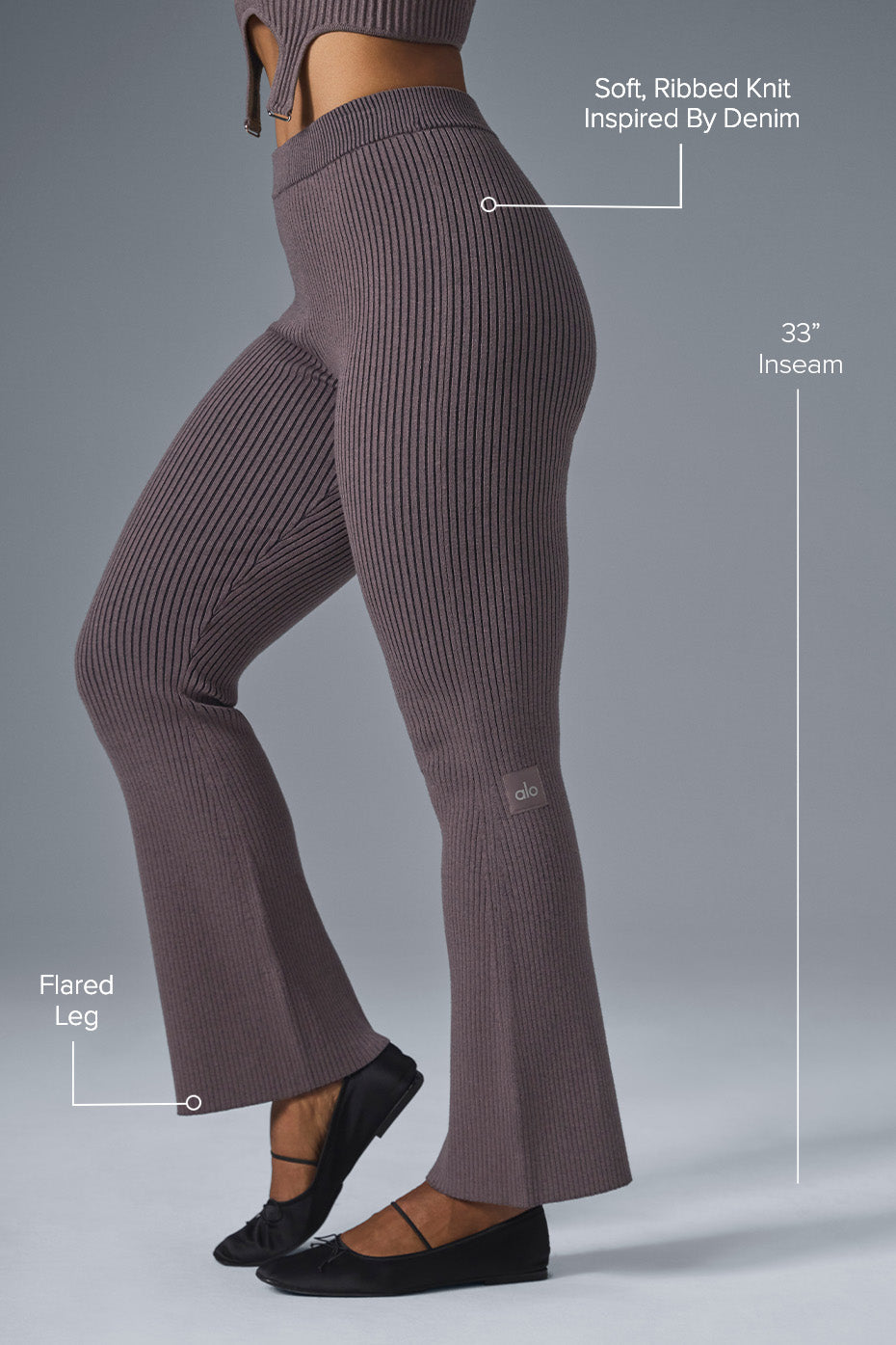 Pantalon évasé taille haute en maille denim - Raisin/Noir