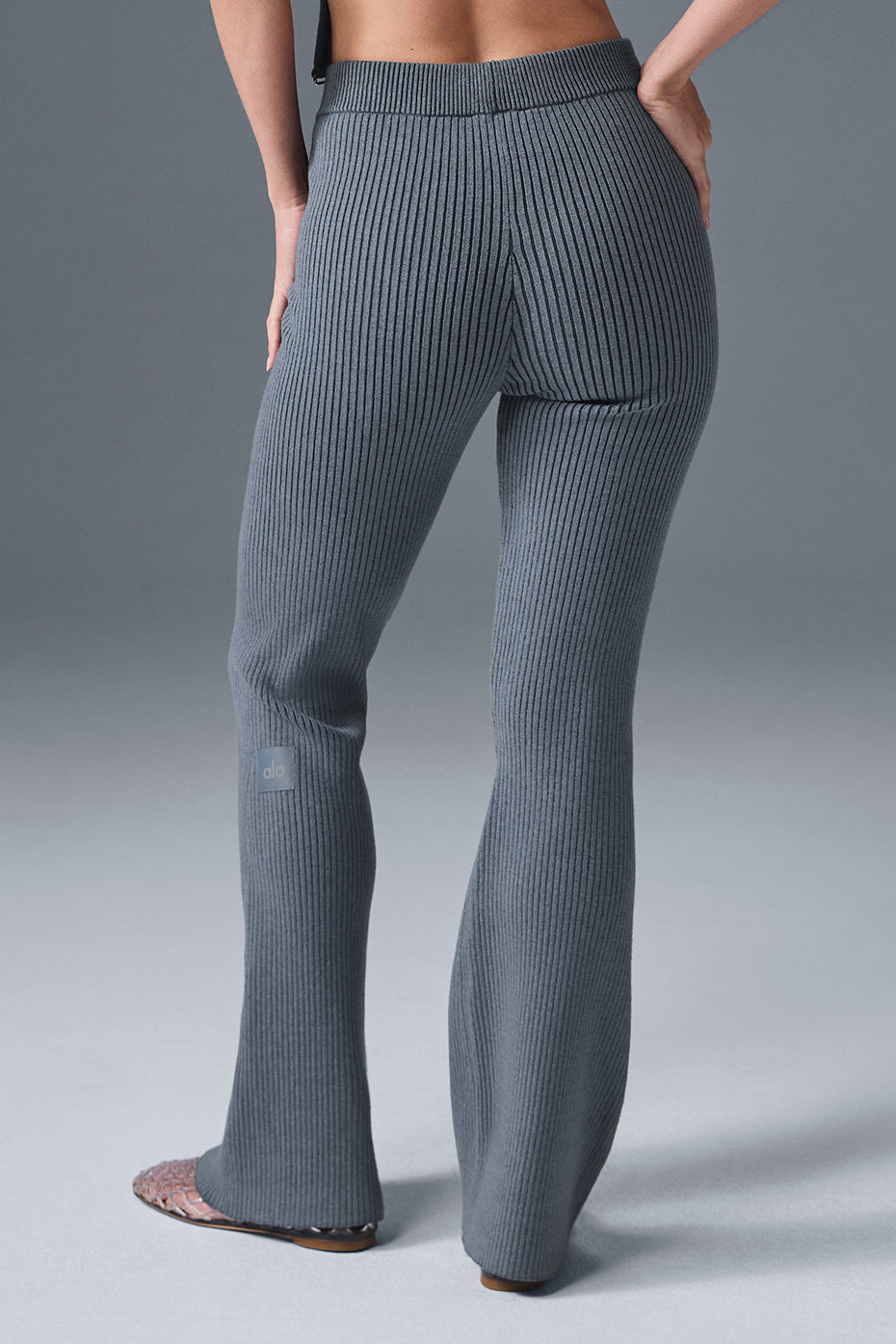Pantalon évasé taille haute en maille denim - Gris acier/Anthracite