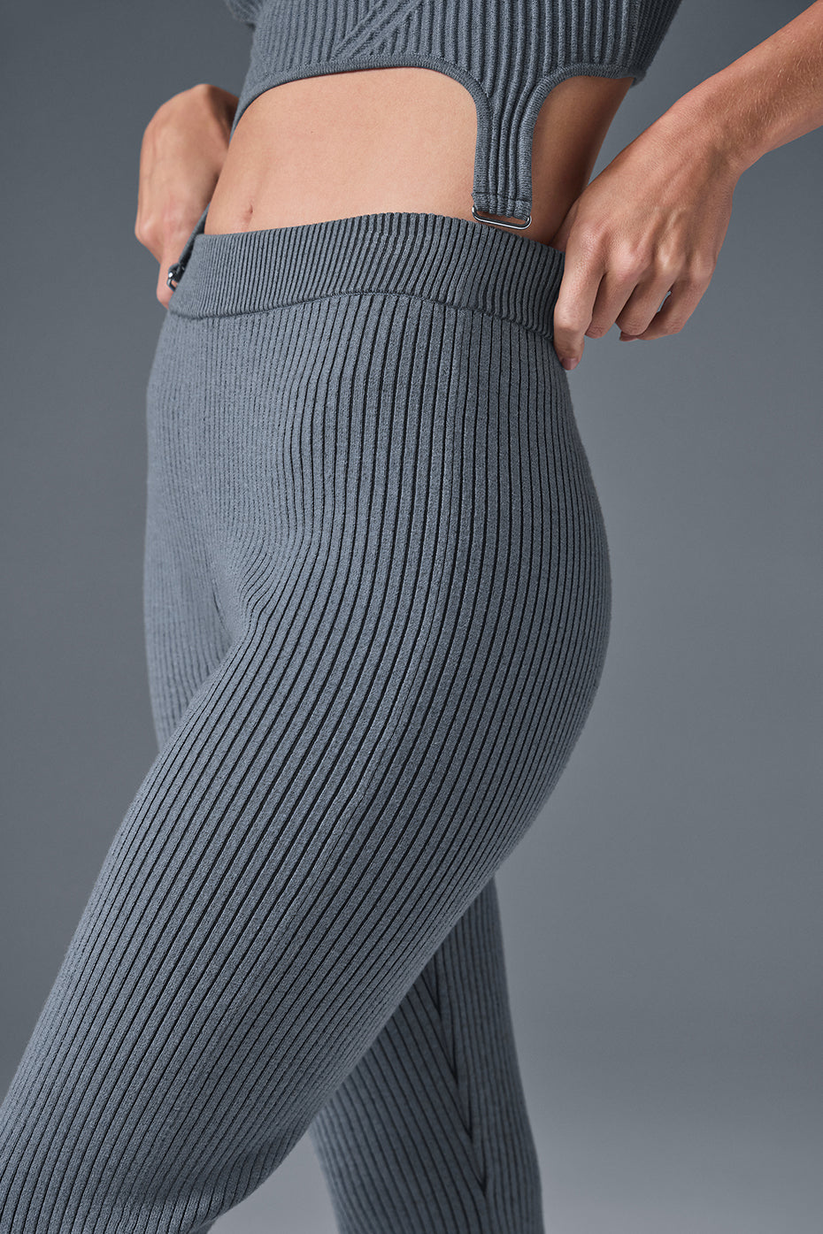 Pantalon évasé taille haute en maille denim - Gris acier/Anthracite