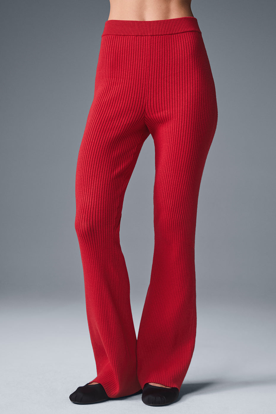 Pantalon évasé taille haute en maille denim - Rouge intense/Rouge intense foncé