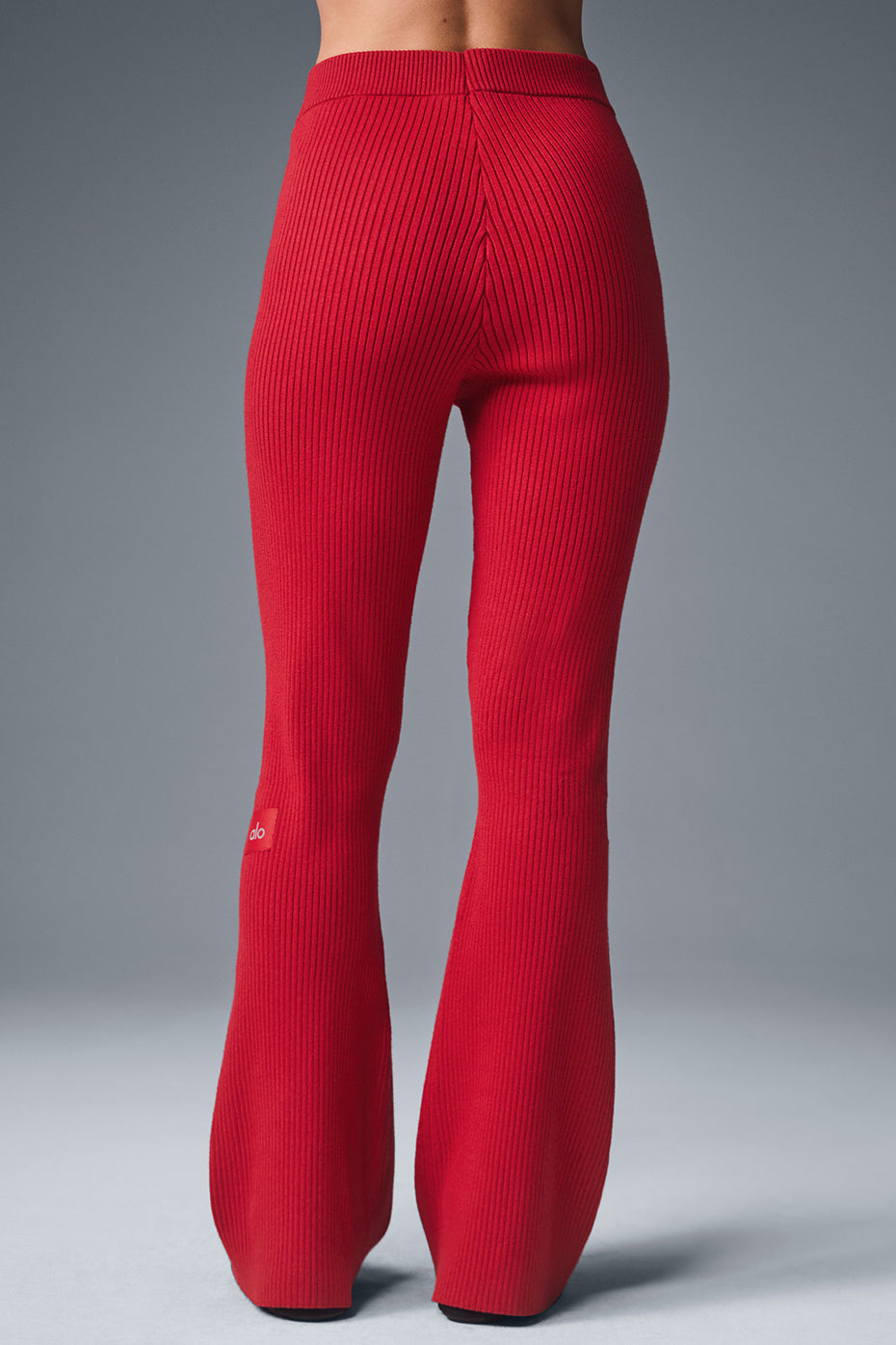 Pantalon évasé taille haute en maille denim - Rouge intense/Rouge intense foncé