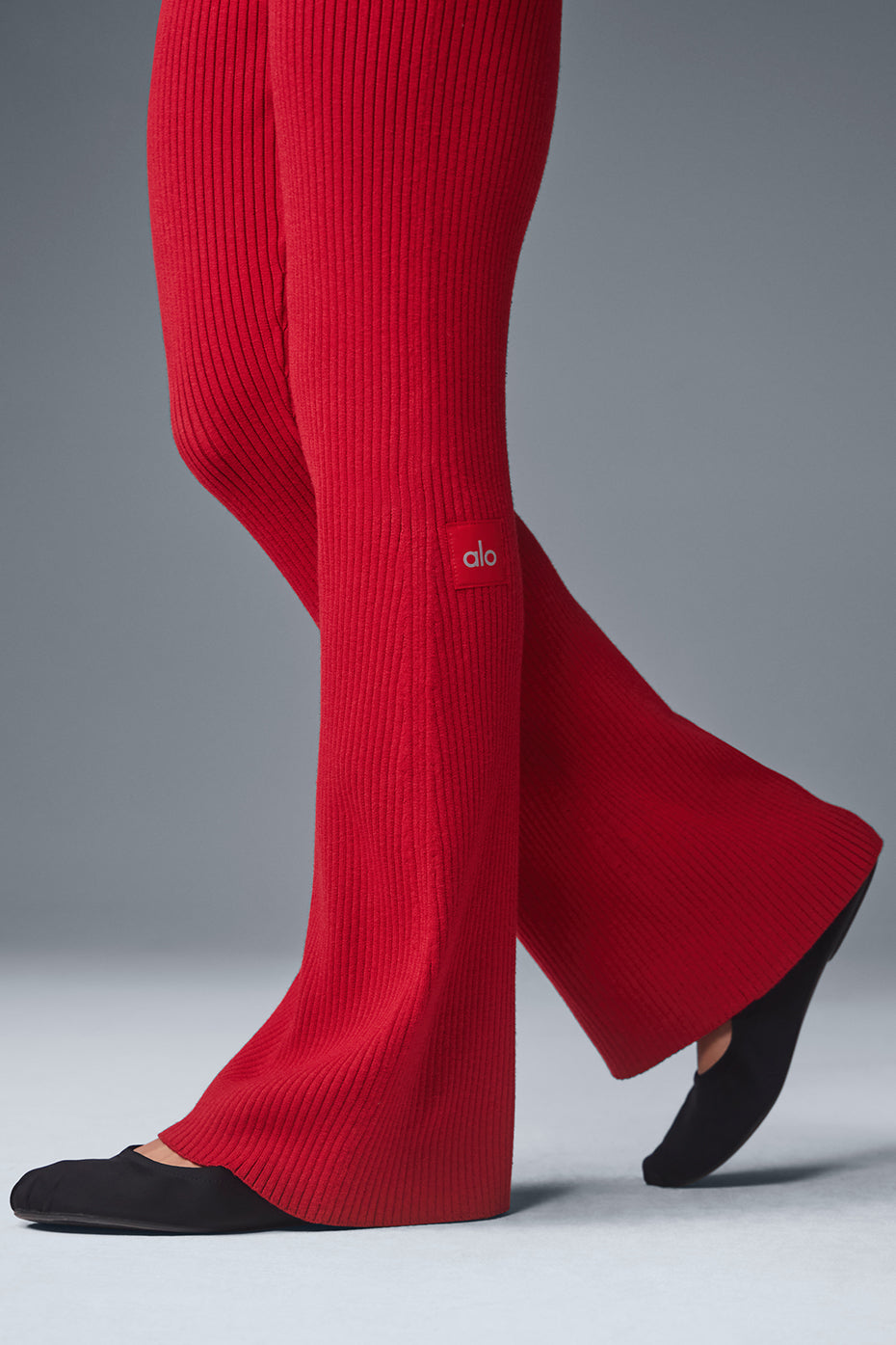 Pantalon évasé taille haute en maille denim - Rouge intense/Rouge intense foncé