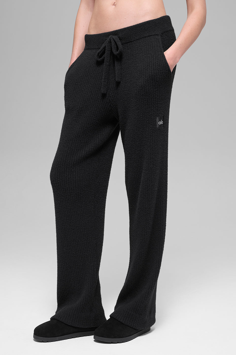 Pantalon large taille haute Snuggle Up en maille - Noir