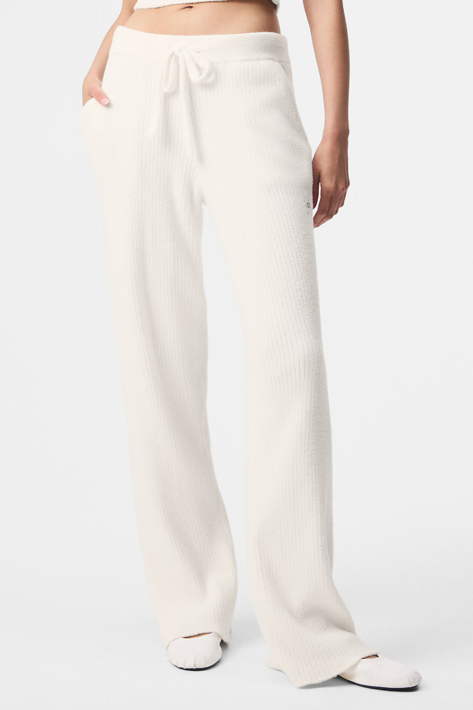 Pantalon large taille haute Snuggle Up en maille - Ivoire