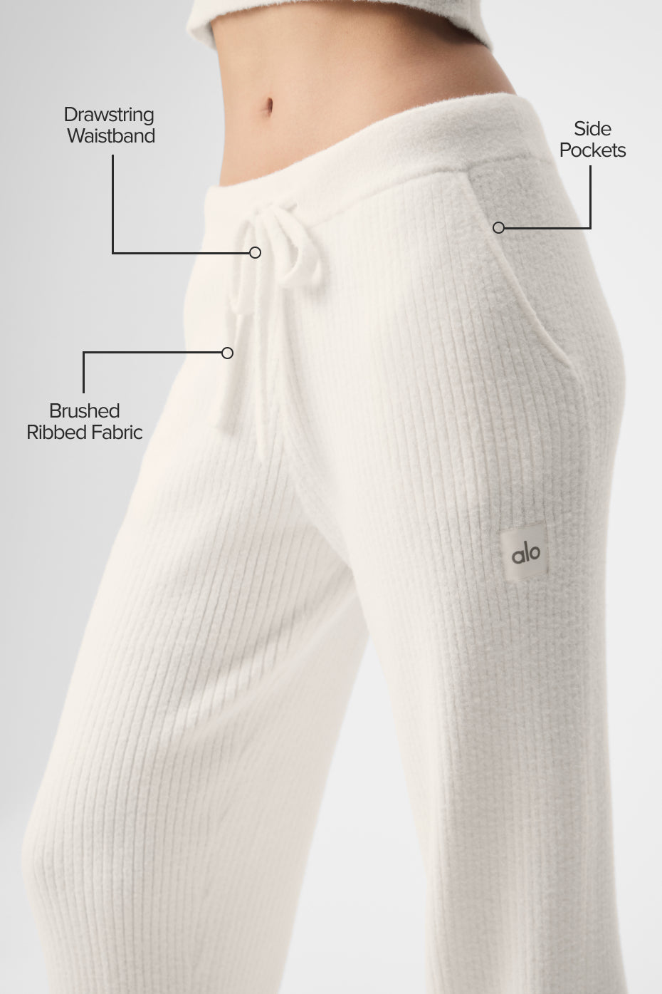 Pantalon large taille haute Snuggle Up en maille - Ivoire