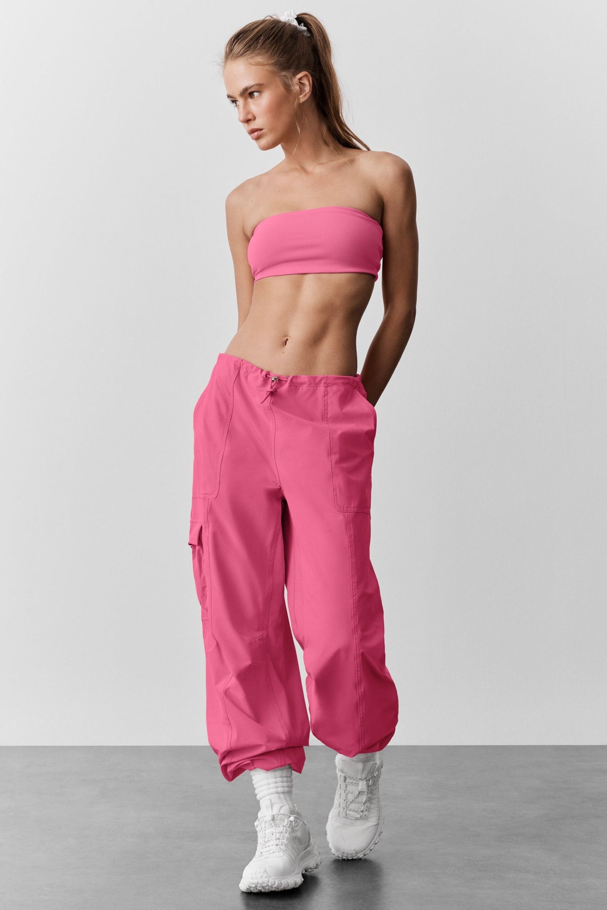 Pantalon cargo taille basse Megastar - Rose paradis