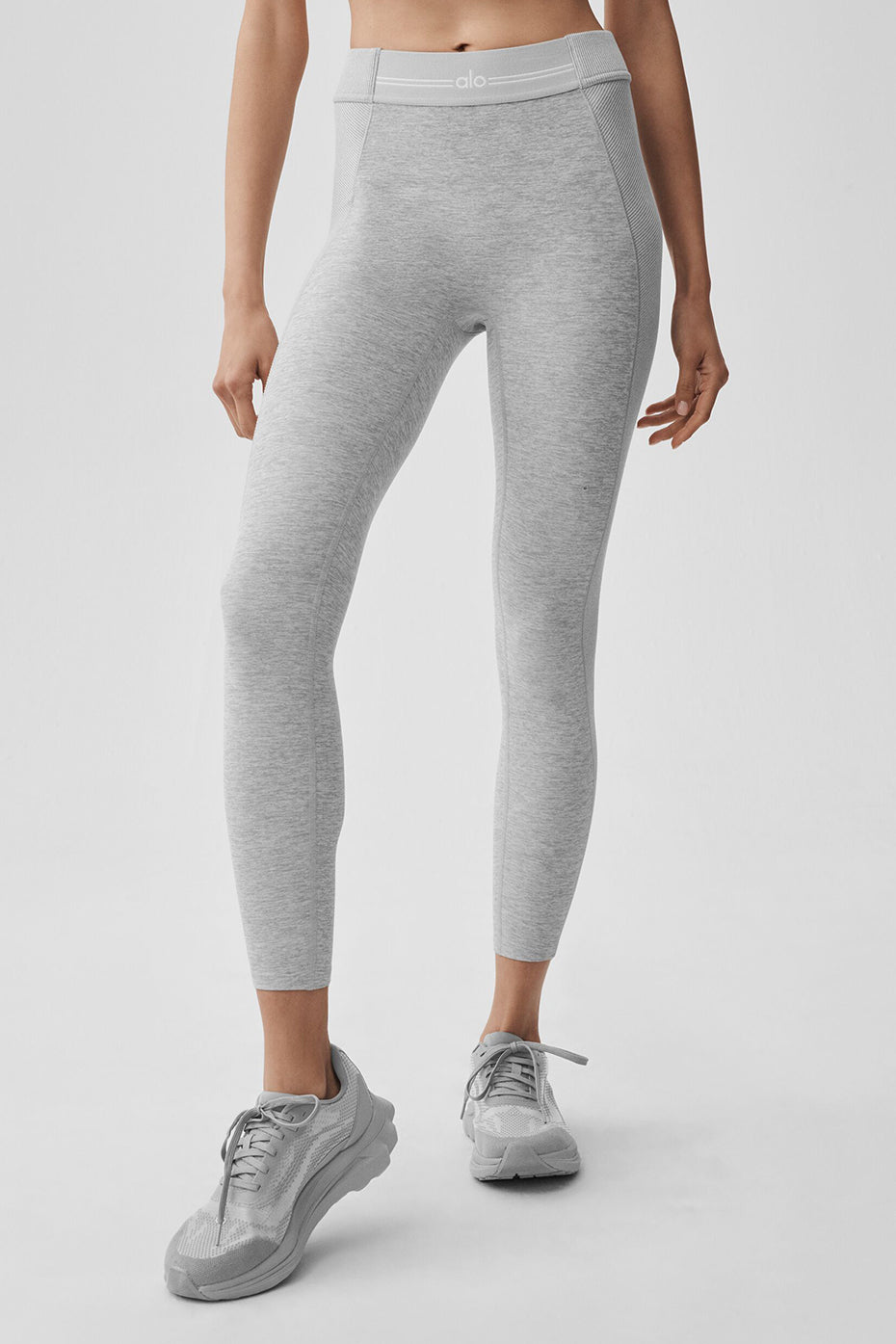 Legging 7/8 taille haute Alosoft Relay - Gris chiné sport/Blanc