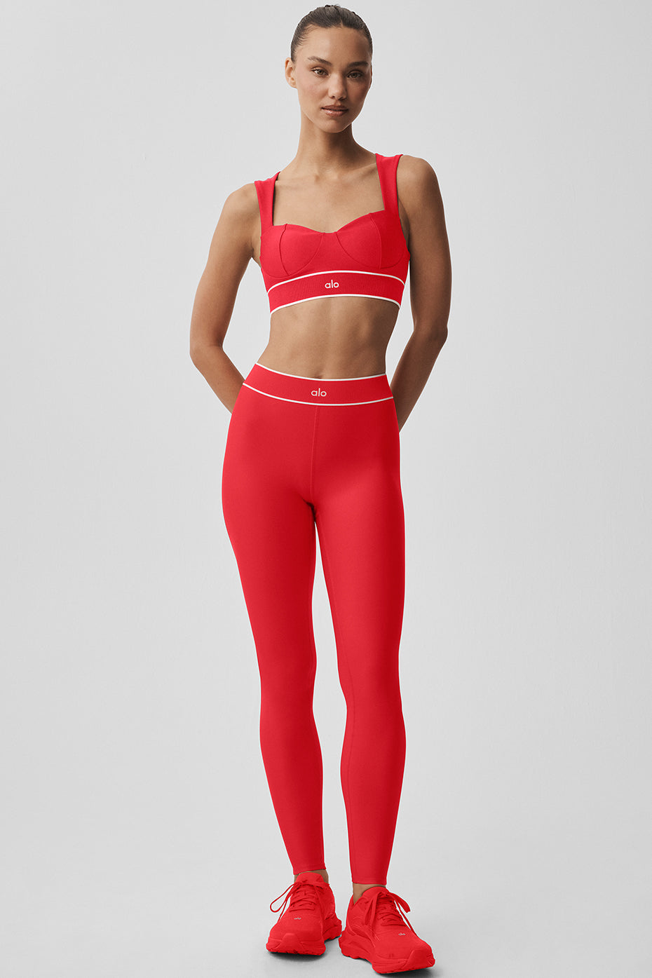 Legging taille haute Airlift Alignment - Rouge vif/Blanc