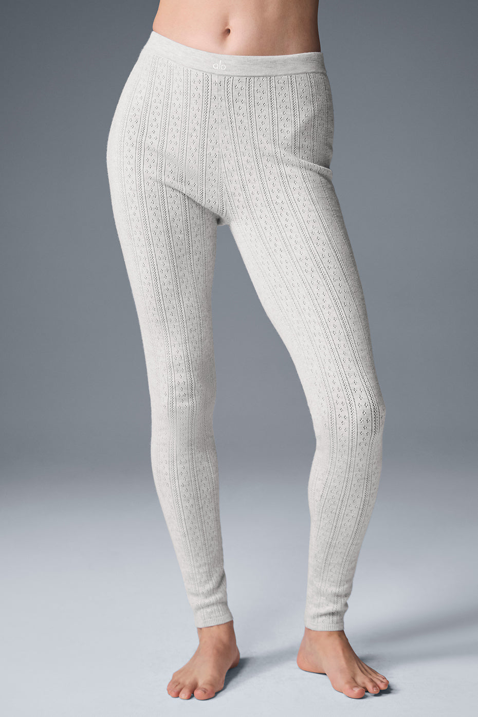 Legging taille haute Be Mine en maille pointelle - Gris clair chiné