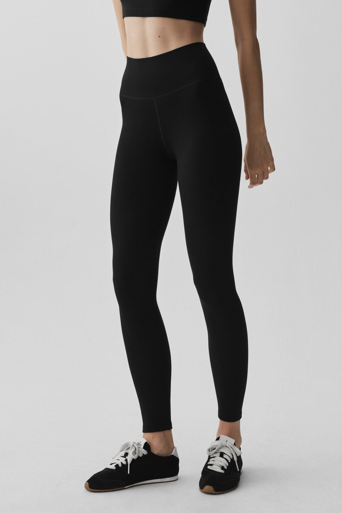 Legging 7/8 taille haute en modal côtelé sans coutures - Noir