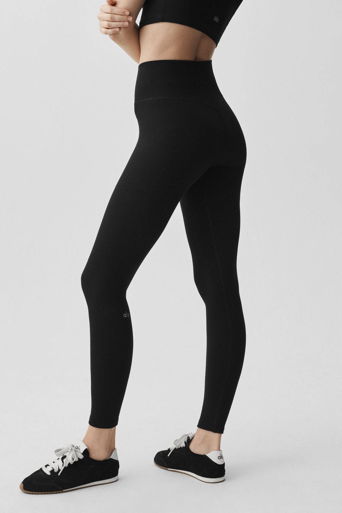 Legging 7/8 taille haute en modal côtelé sans coutures - Noir