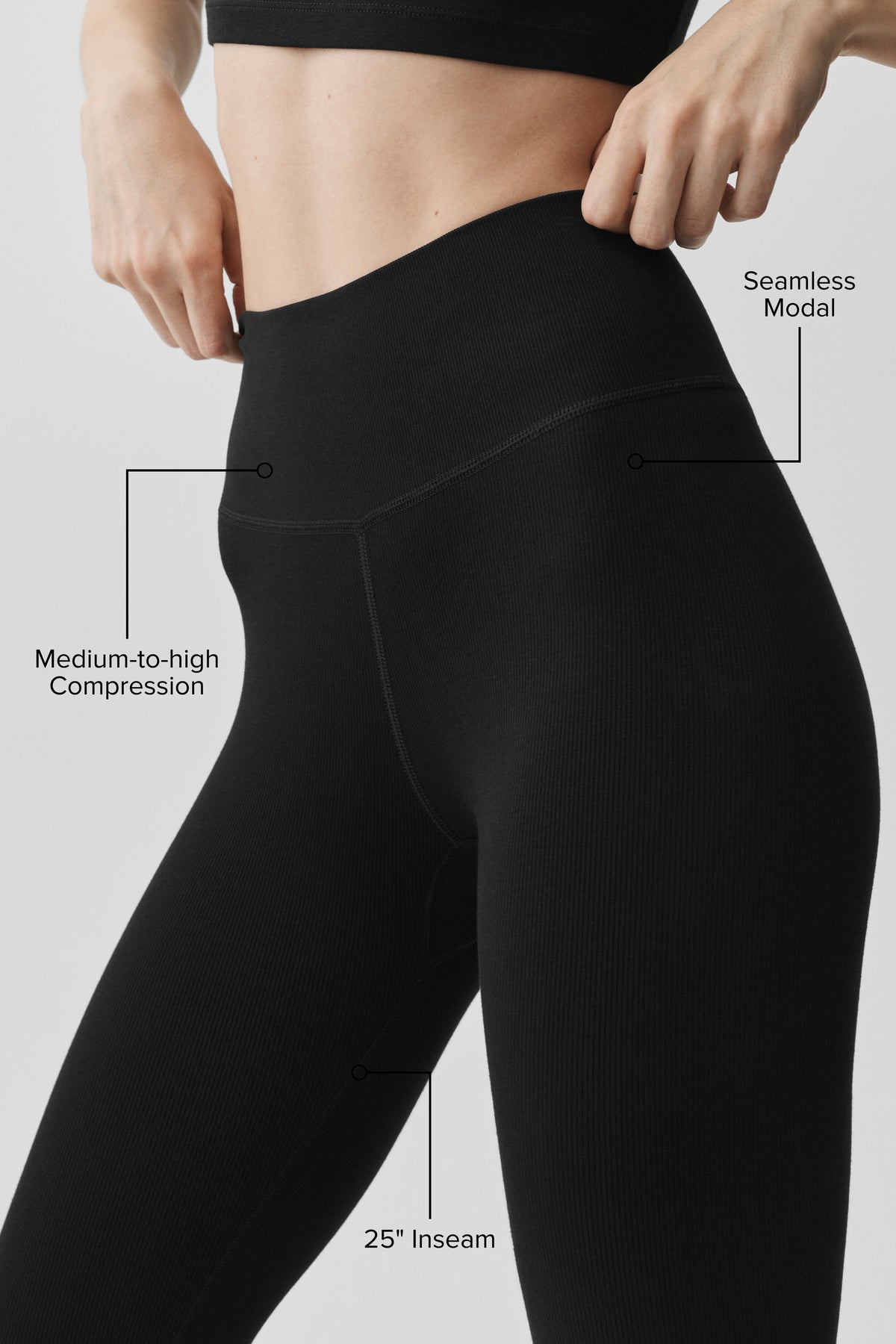 Legging 7/8 taille haute en modal côtelé sans coutures - Noir