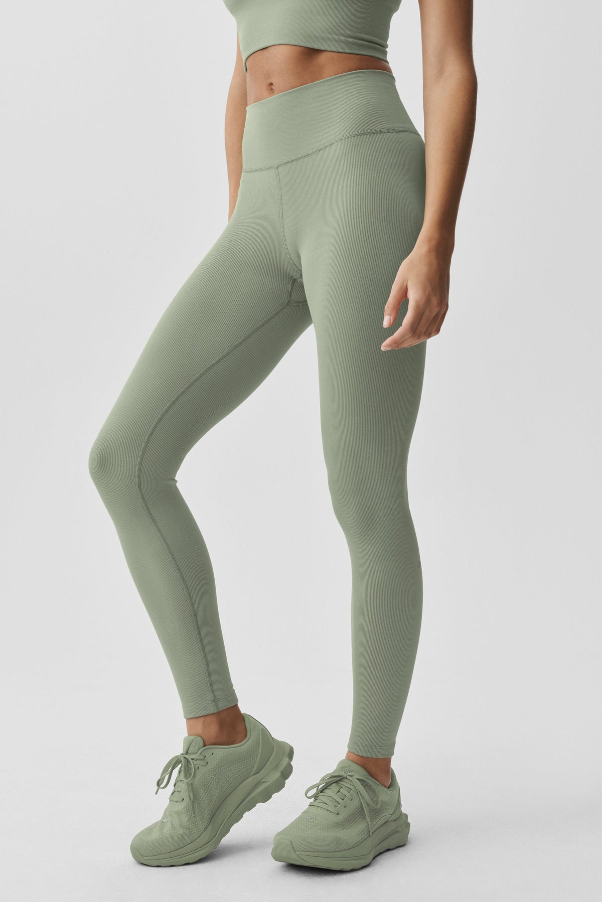 Legging 7/8 taille haute en modal côtelé sans coutures - Herbe des dunes