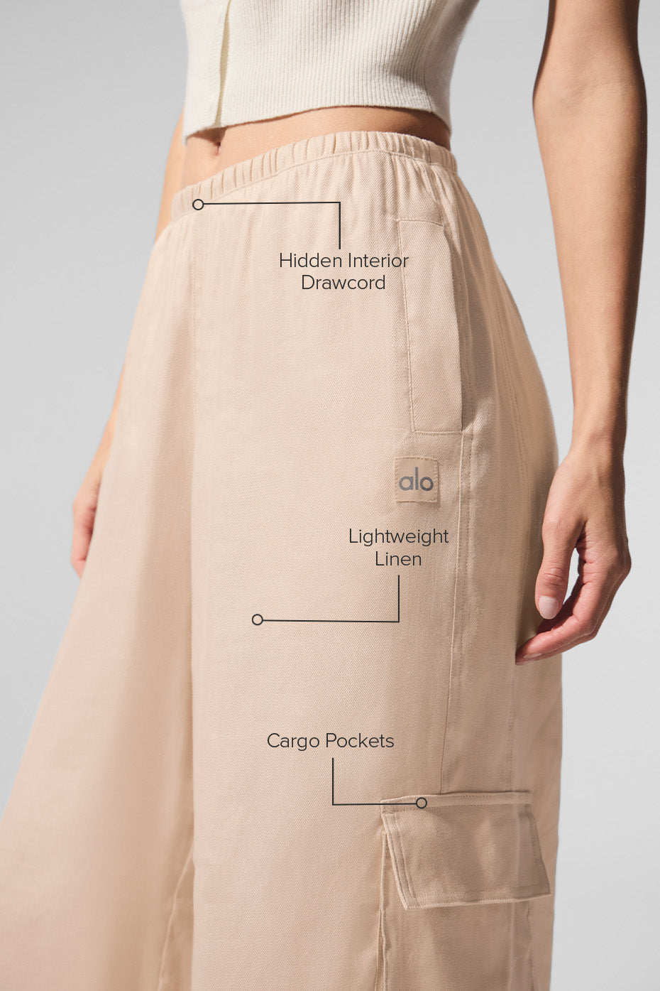 Pantalon cargo large Getaway en lin - Macadamia