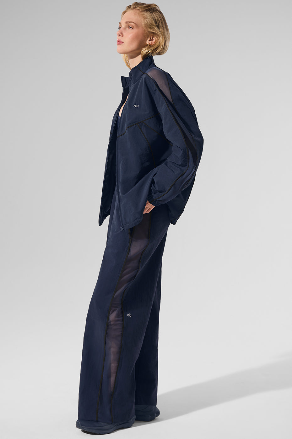 Pantalon de survêtement large taille haute Origin - Bleu marine/Noir