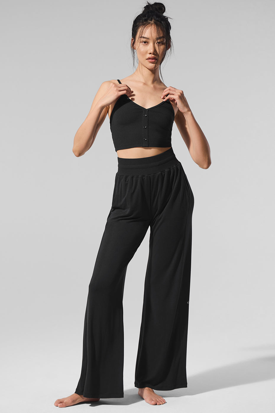 Pantalon évasé de détente semi-transparent Delicate (standard) - Noir